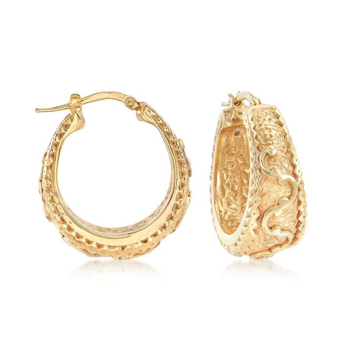 Ross Simons Earrings
 14kt Yellow Gold Scroll Design Hoop Earrings 1"