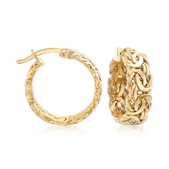 Ross Simons Earrings
 18kt Yellow Gold Byzantine Link Hoop Earrings 3 4"