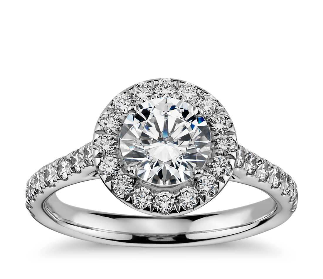 Round Wedding Rings
 Round Halo Diamond Engagement Ring in 14k White Gold 1 2