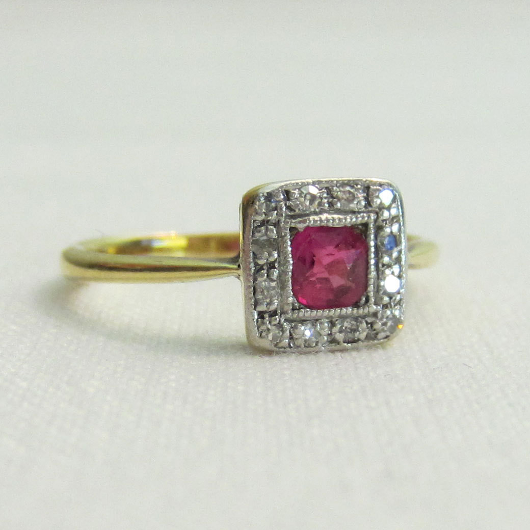 Ruby And Diamond Engagement Rings
 RESERVED Antique Ruby Engagement Ring with Diamond Halo