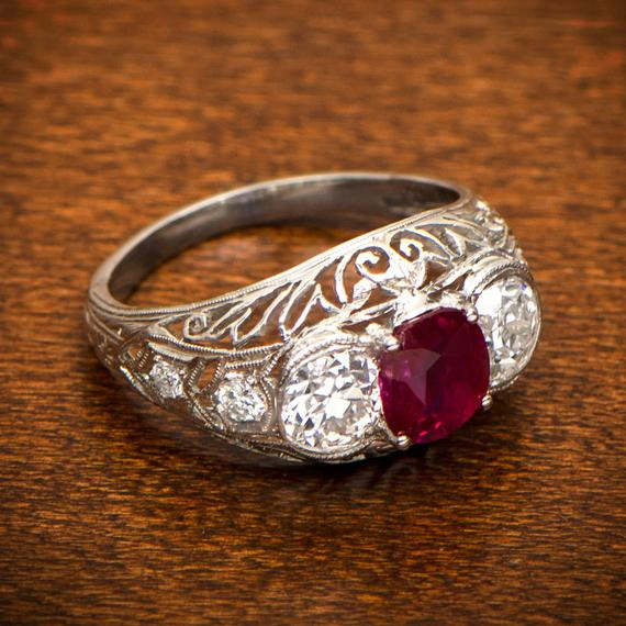 Ruby And Diamond Engagement Rings
 Antique Ruby Engagement Ring Estate Diamond Jewelry