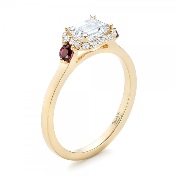 Ruby And Diamond Engagement Rings
 Custom Three Stone Ruby and Diamond Engagement Ring