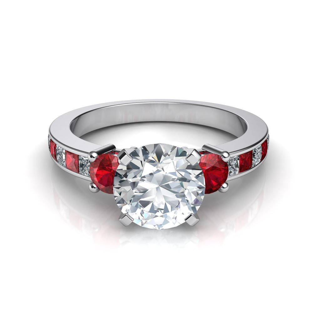 Ruby And Diamond Engagement Rings
 3 Stone Diamond with Ruby Engagement Ring