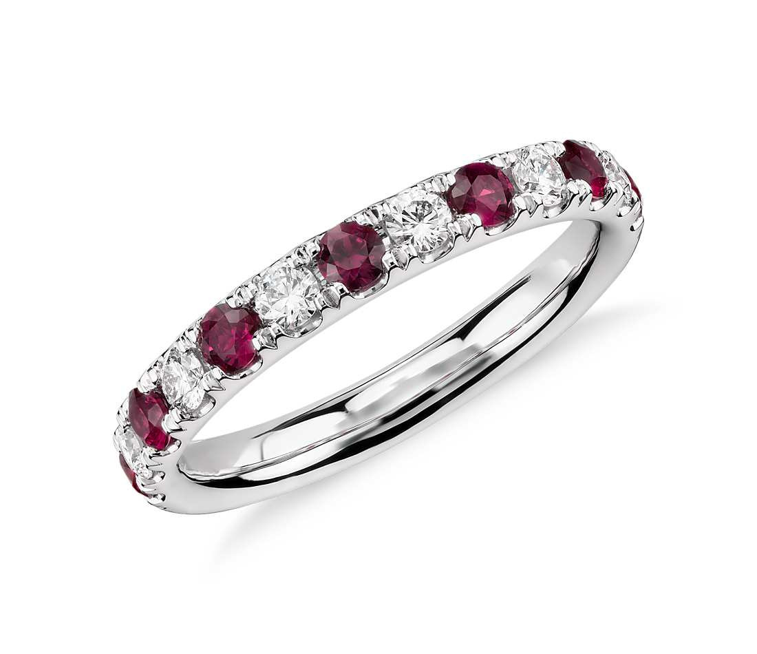 Ruby And Diamond Engagement Rings
 Riviera Pavé Ruby and Diamond Ring in Platinum 2 2mm
