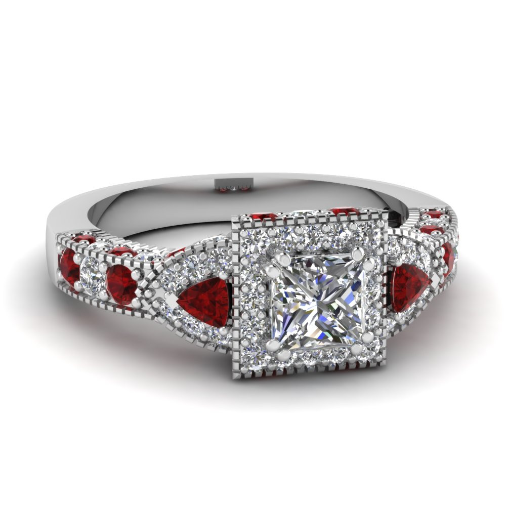 Ruby And Diamond Engagement Rings
 Trillion Halo Princess Cut Diamond Engagement Ring With