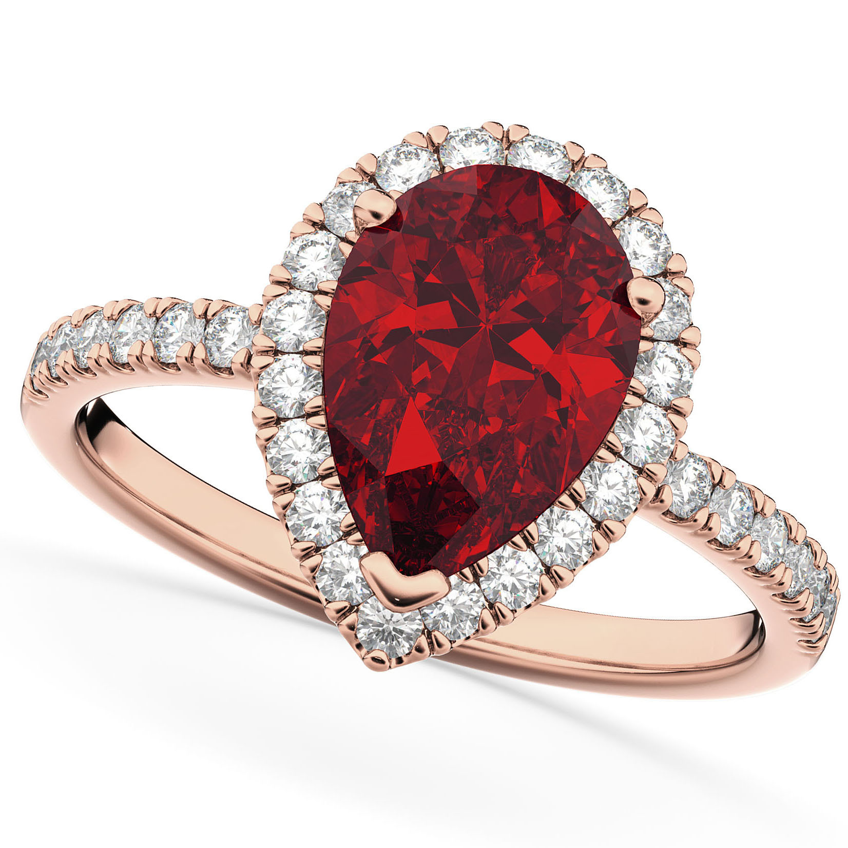 Ruby Diamond Engagement Ring
 Pear Cut Halo Ruby & Diamond Engagement Ring 14K Rose Gold