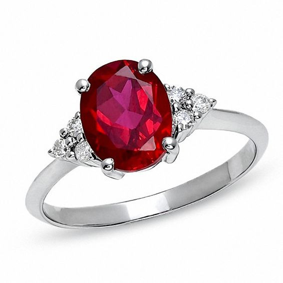 Ruby Diamond Engagement Ring
 Oval Lab Created Ruby Engagement Ring with Diamond Accents