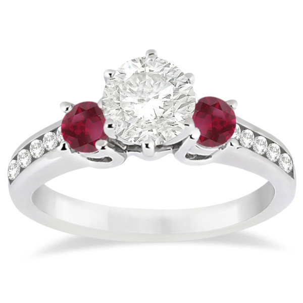 Ruby Diamond Engagement Ring
 Three Stone Ruby & Diamond Engagement Ring 14k White Gold