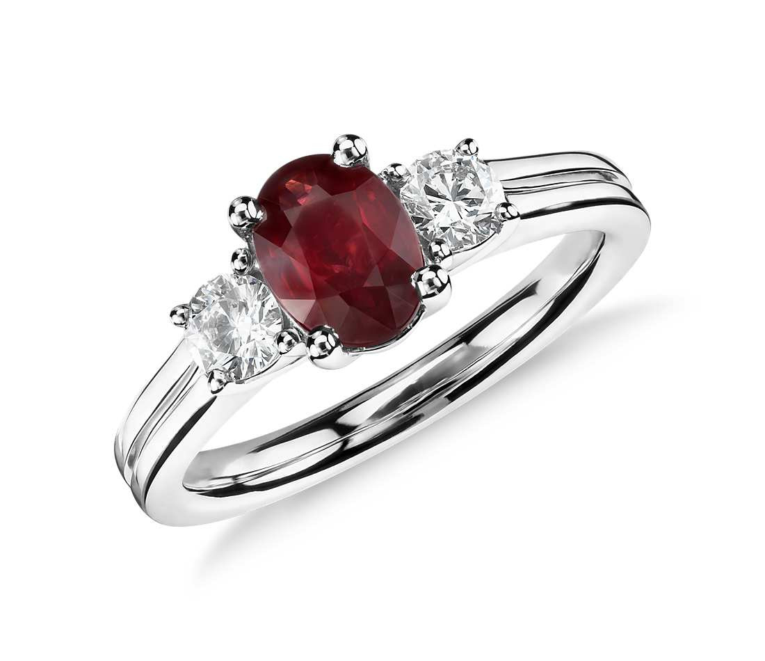 Ruby Diamond Engagement Ring
 Ruby and Diamond Ring in 18k White Gold 7x5mm