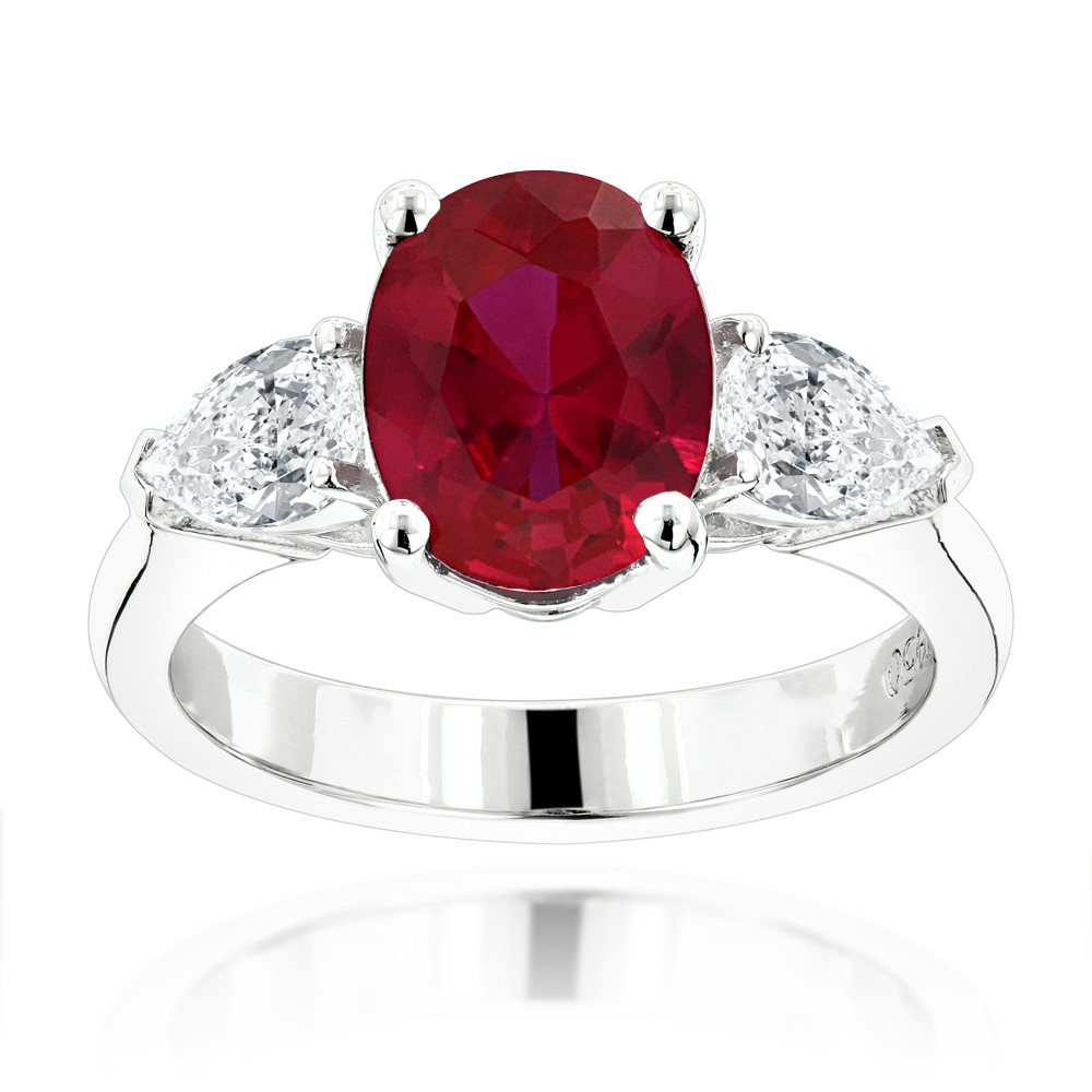 Ruby Diamond Engagement Ring
 Unique 3 Stone Platinum Diamond and Ruby Engagement Ring