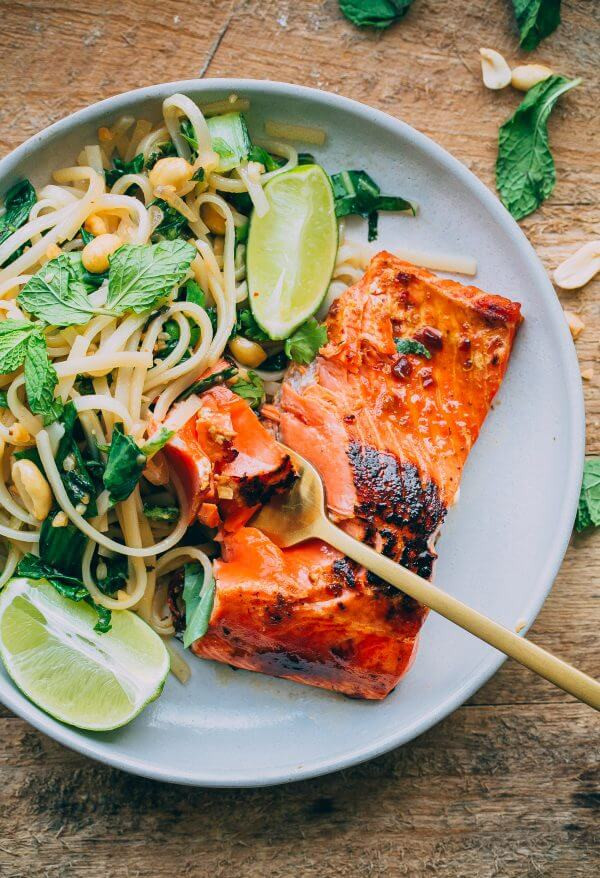 Salmon And Noodles
 Thai Noodle Salad with Glazed Salmon A Beautiful Plate