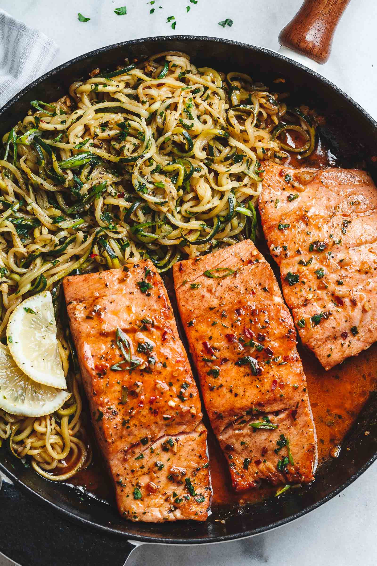 Salmon And Noodles
 Lemon Garlic Butter Salmon with Zucchini Noodles Recipe