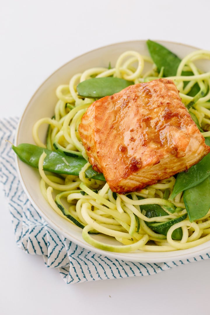 Salmon And Noodles
 Teriyaki Ginger Salmon with Sesame Zucchini Noodles