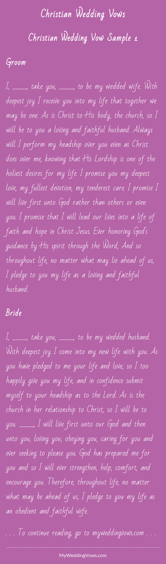 Sample Christian Wedding Vows
 Christian Wedding Poems
