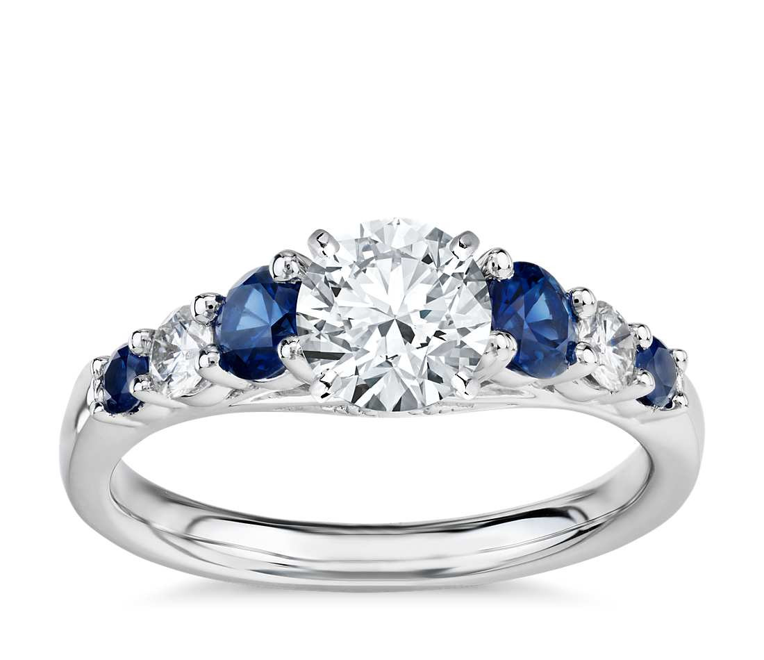 Sapphire Diamond Engagement Rings
 Graduated Sapphire and Diamond Engagement Ring in 14k