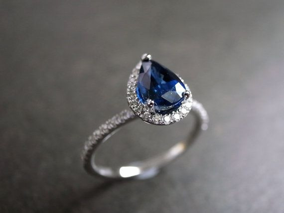 Sapphire Diamond Engagement Rings
 Pear Shape Blue Sapphire and Diamond Engagement Thin Ring