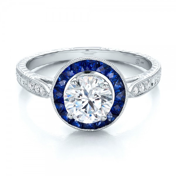 Sapphire Diamond Engagement Rings
 Art Deco Style Blue Sapphire Halo and Diamond Engagement