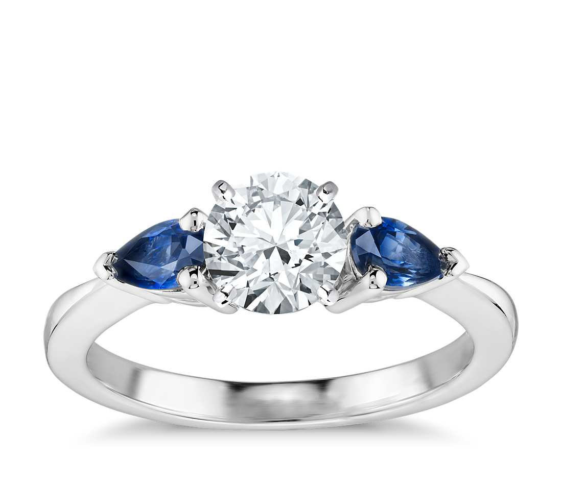 Sapphire Diamond Engagement Rings
 Classic Pear Shaped Sapphire Engagement Ring in 18k White