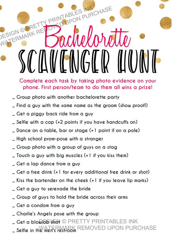 Scavenger Hunt Bachelorette Party Ideas
 INSTANT DOWNLOAD printable bachelorette scavenger hunt game