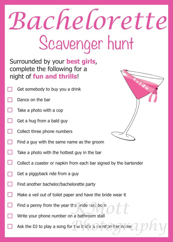 Scavenger Hunt Bachelorette Party Ideas
 Bachelorette scavenger hunt game card