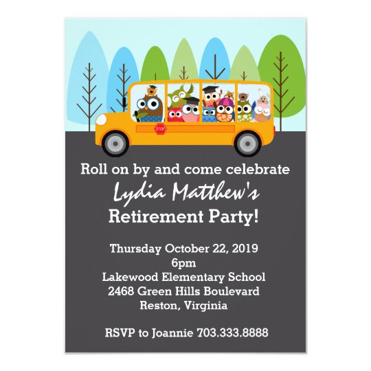School Bus Driver Retirement Party Ideas
 Cute Owl School Bus Driver Retirement Party Card
