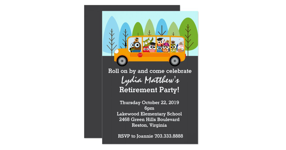 School Bus Driver Retirement Party Ideas
 Cute Owl School Bus Driver Retirement Party Card
