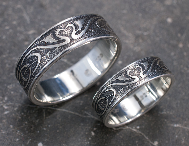 Scottish Wedding Rings
 Dragon Wedding Ring Set Silver Celtic Wedding Bands Unique