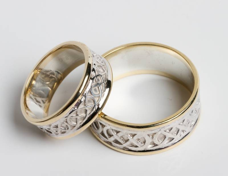 Scottish Wedding Rings
 Pair set of irish Handcrafted 14k Gold and Sterling Silver