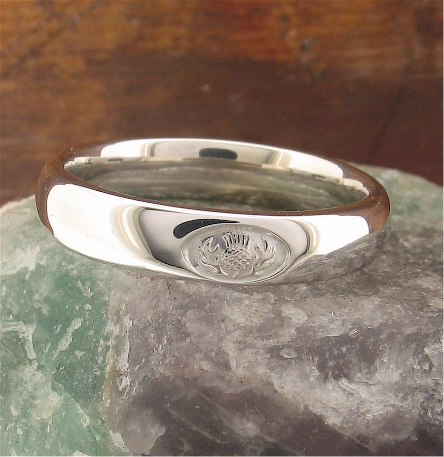 Scottish Wedding Rings
 Scottish Thistle wedding ring in 9ct white gold on a 4mm wide