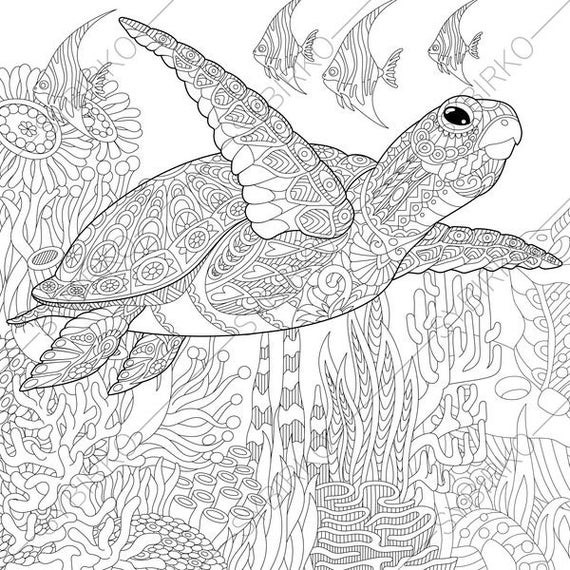 Sea Turtle Coloring Pages Printable
 Adult Coloring Page Sea Turtle Zentangle Doodle Coloring