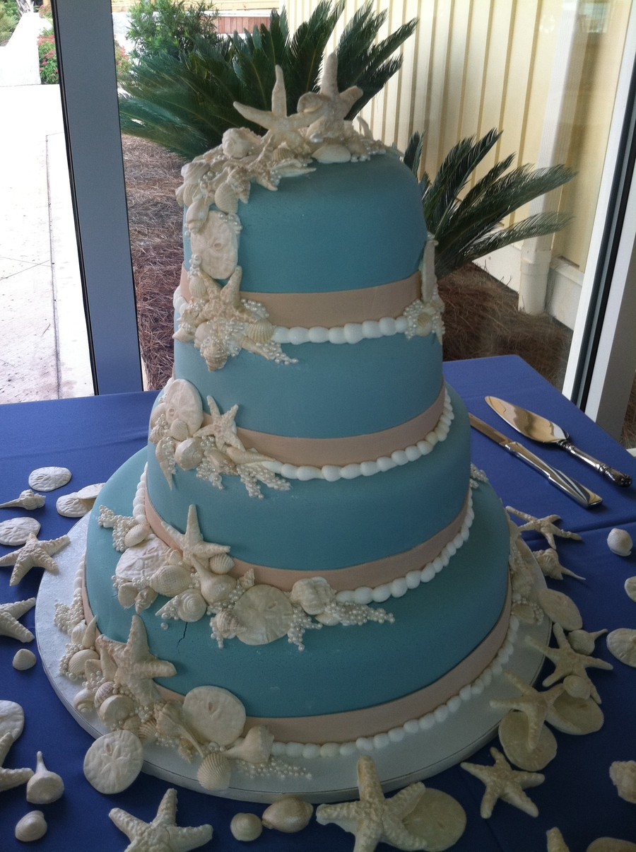 Seashell Wedding Cakes
 Wedgewood Blue Seashell Wedding Cake CakeCentral