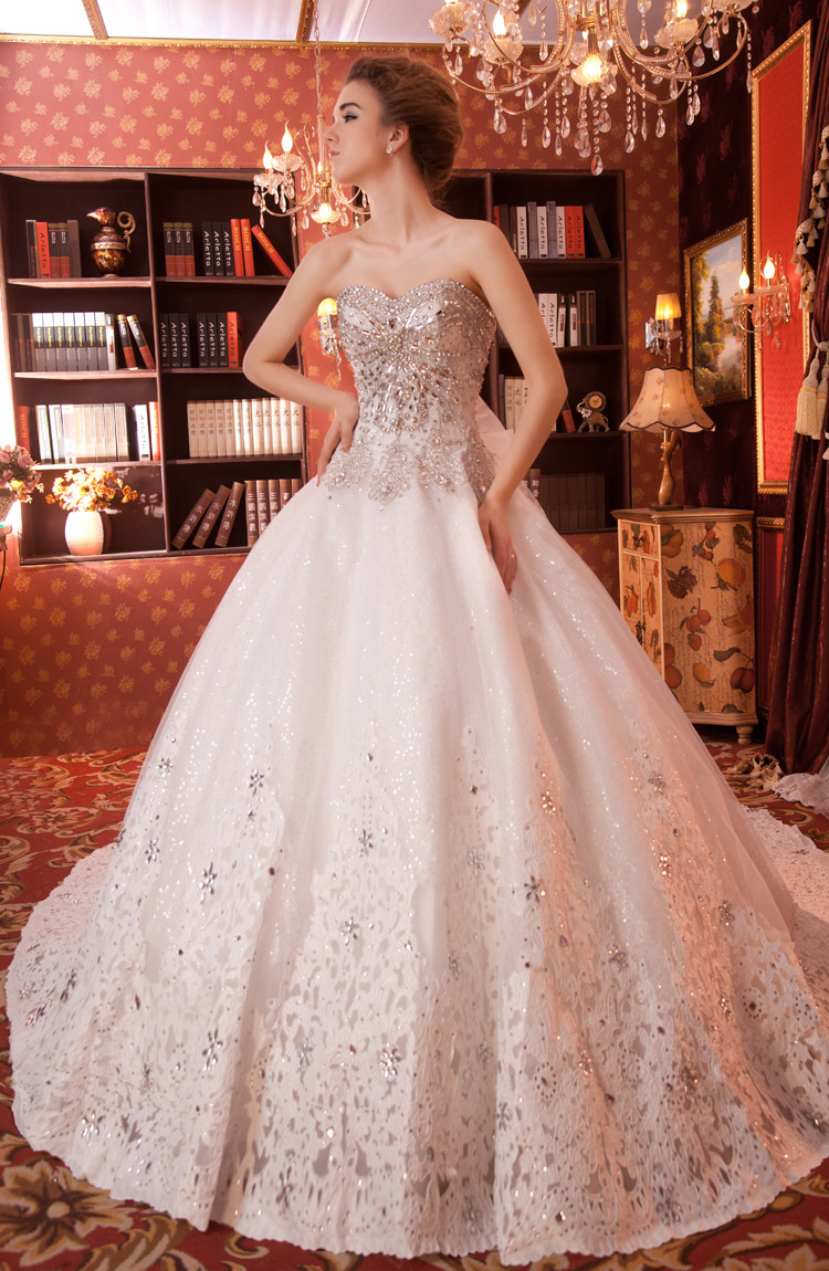 Sequin Wedding Gown
 2015 New crystal tube top Wedding dress sequin lace up