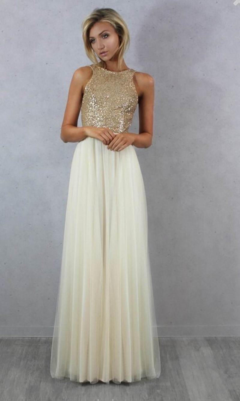 Sequin Wedding Gown
 Charmming Chiffon Tulle With Top Gold Sequin Bridesmaid