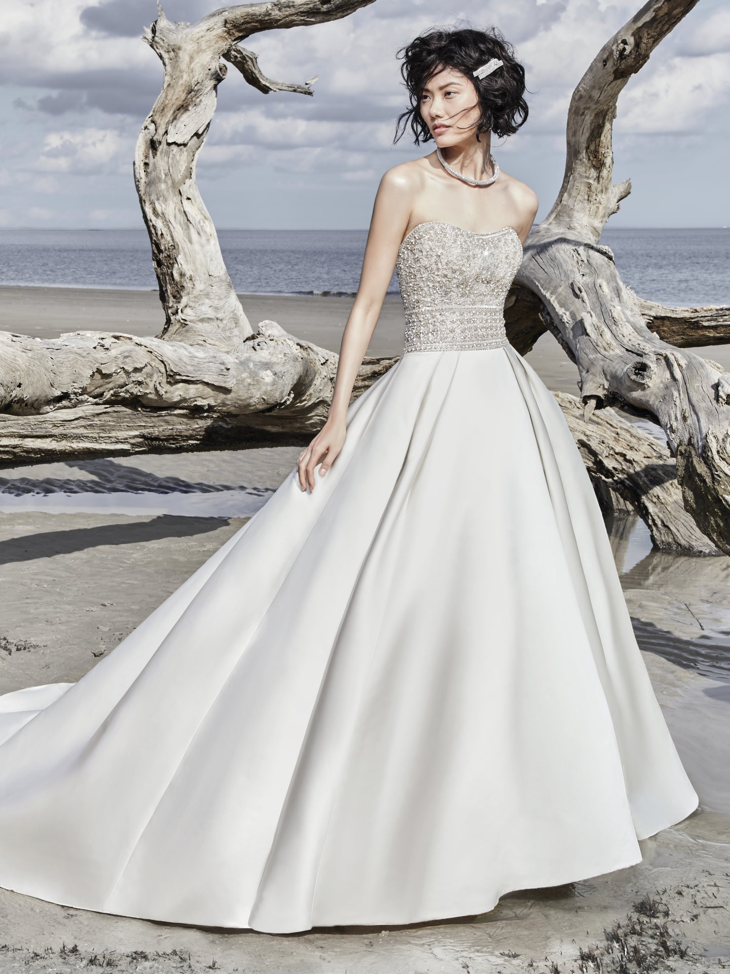 Sequin Wedding Gown
 Strapless Sweetheart Sequin Bodice Satin Skirt Ballgown