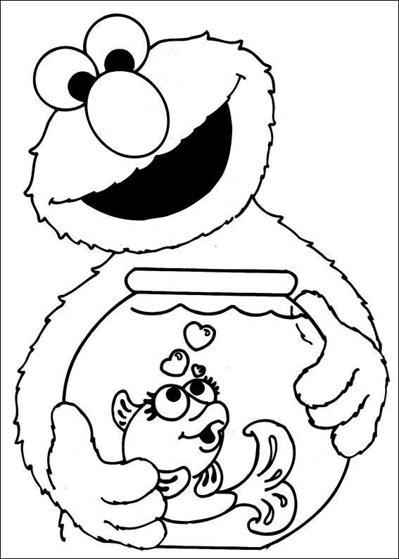 Sesame Street Printable Coloring Pages
 Elmo Carrying A Fish In Jars