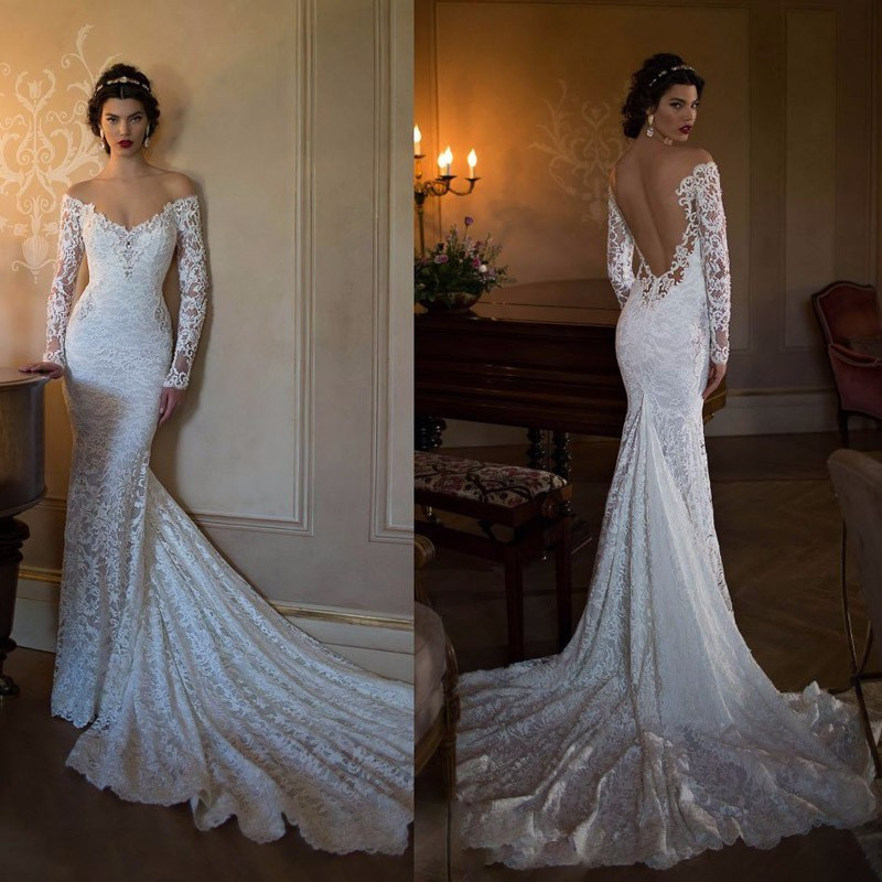 Sexy Lace Wedding Dresses
 y Mermaid Lace Long Wedding Dresses 2017 Long Sleeve V