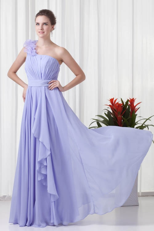 Sexy Wedding Guest Dresses
 Elegant Lavender Flower e Shoulder Bridesmaid Dresses