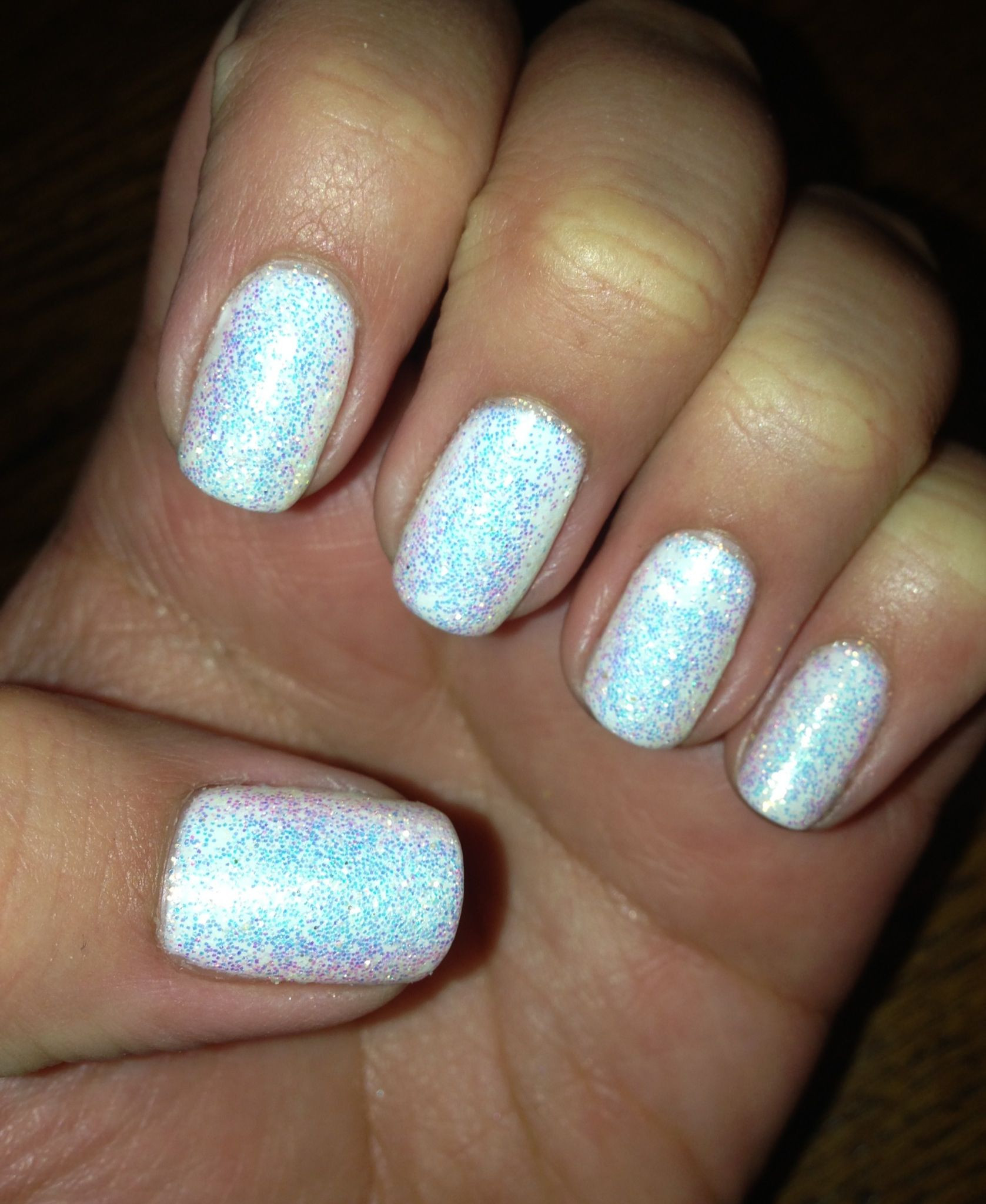 Shellac Glitter Nails
 White sparkly shellac nails white nails gelish gel nails
