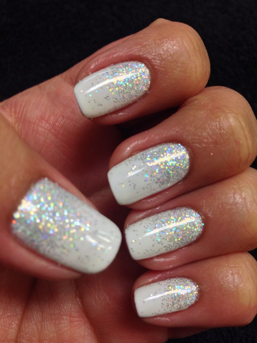 Shellac Glitter Nails
 White sparkly glitter shellac gel nails gelish