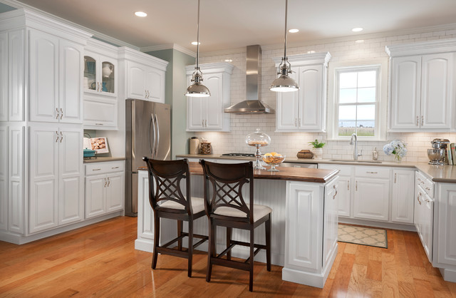 Shenandoah Kitchen Cabinets
 Grove Arch Painted Linen Eclectic Kitchen Cabinetry