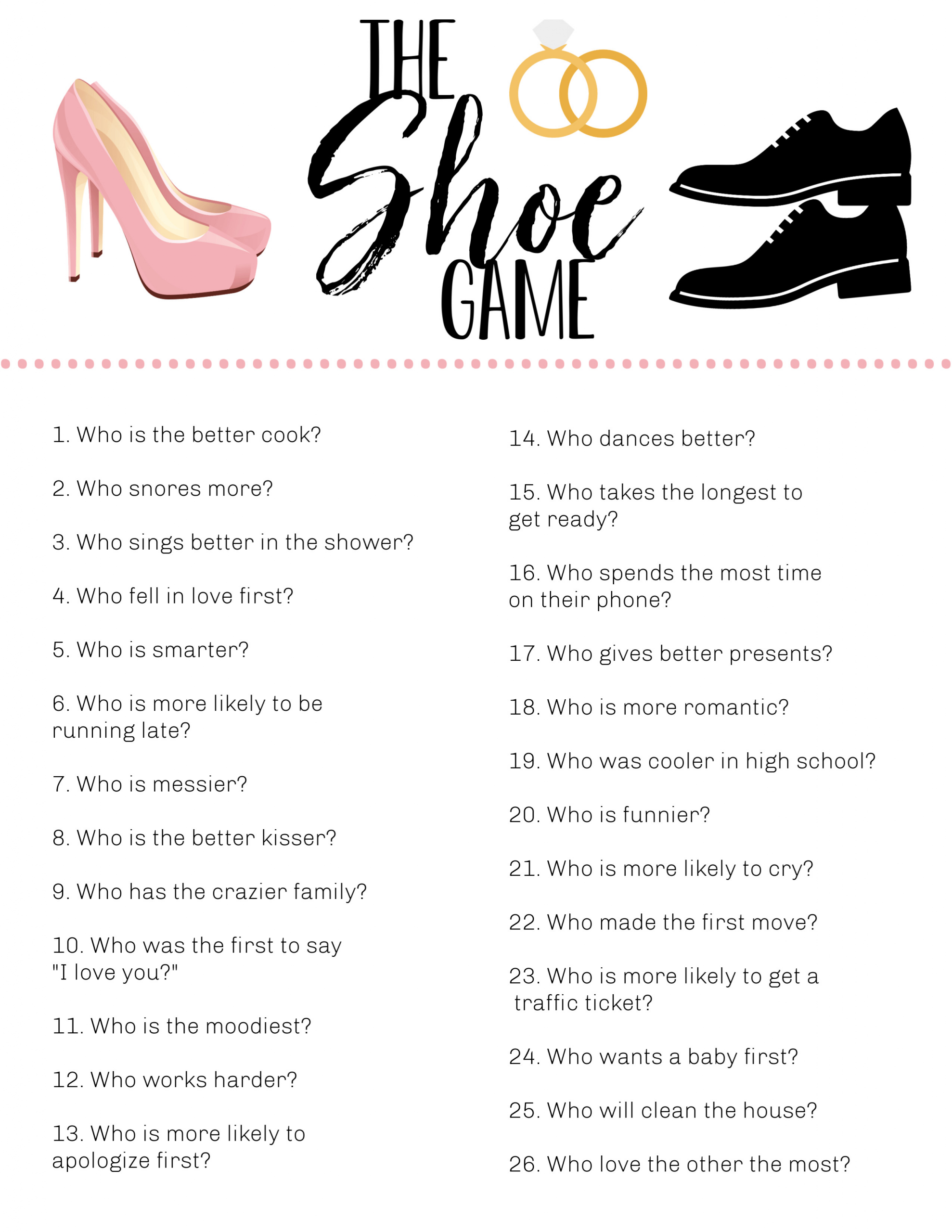 Shoe Game Wedding Questions
 Wedding Shoe Game – Fun Squared