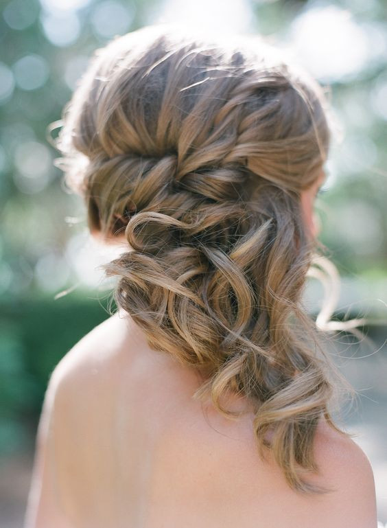 Side Swept Hairstyle For Wedding
 braided side swept medium hair with curly tips