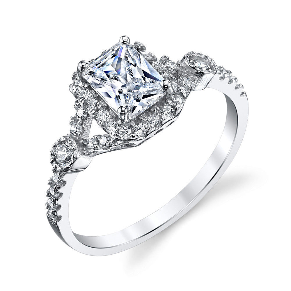 Silver Wedding Ring
 925 Sterling Silver Radiant CZ Engagement Wedding Ring Set