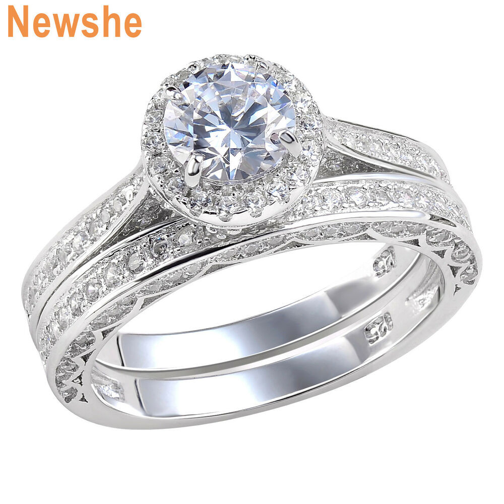 Silver Wedding Ring
 Round CZ 925 Sterling Silver White Gold Plated Wedding