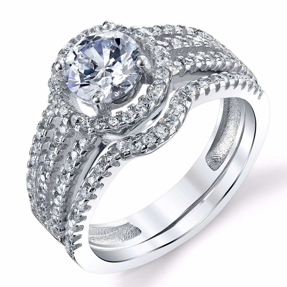 Silver Wedding Ring
 925 Sterling Silver CZ Engagement Wedding Ring Set