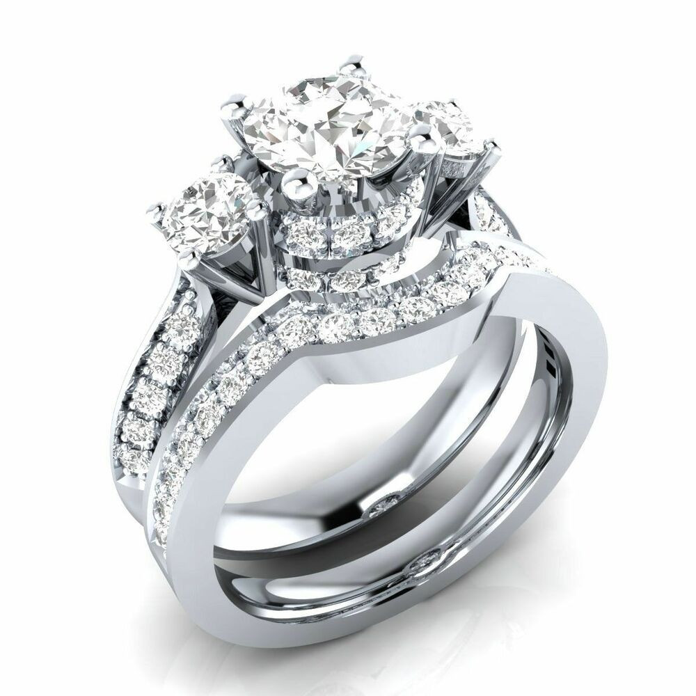 Silver Wedding Ring
 925 Silver White Sapphire Wedding Band Rings Set Women