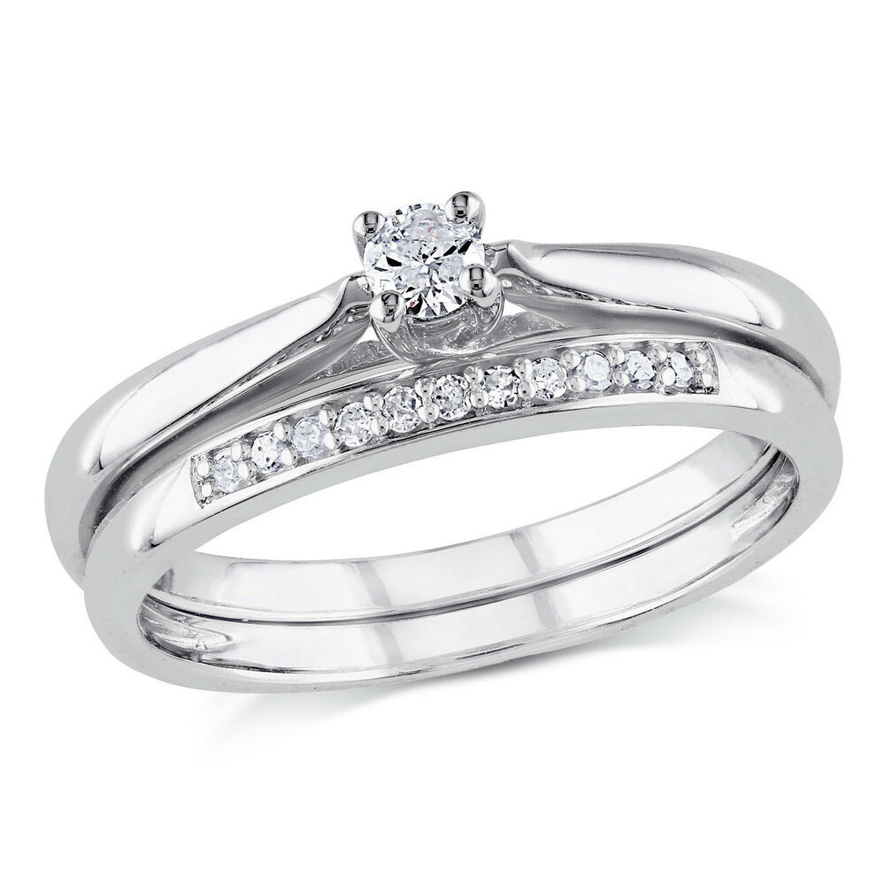 Silver Wedding Ring
 Miadora Sterling Silver 1 6ct TDW Diamond Bridal Ring Set