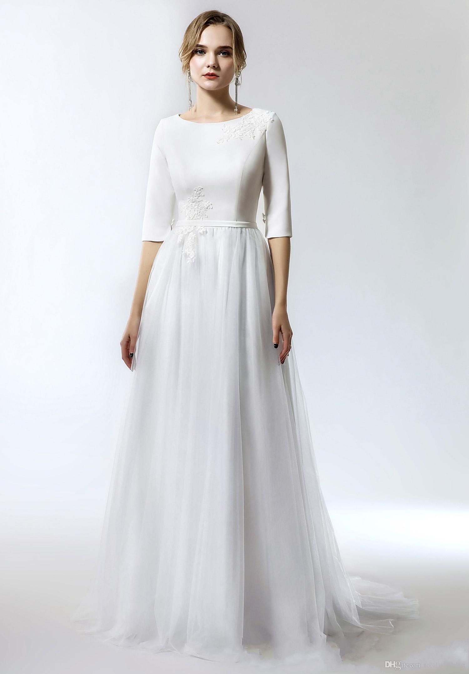 Simple Cheap Wedding Dresses
 Discount 2019 New Simple A Line Long Modest Wedding Dress