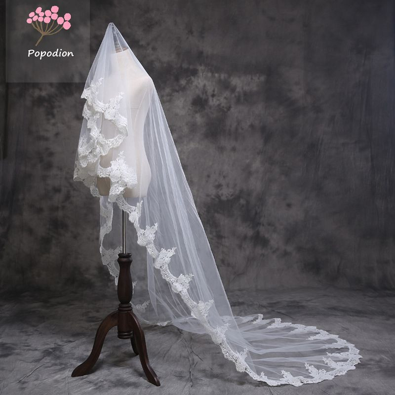 Simple Veils For Wedding
 Trailing long lace wedding veil simple wedding veil 3