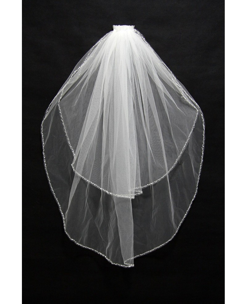 Simple Veils For Wedding
 Simple Beaded Short White Wedding Veil 2 Layers BV005